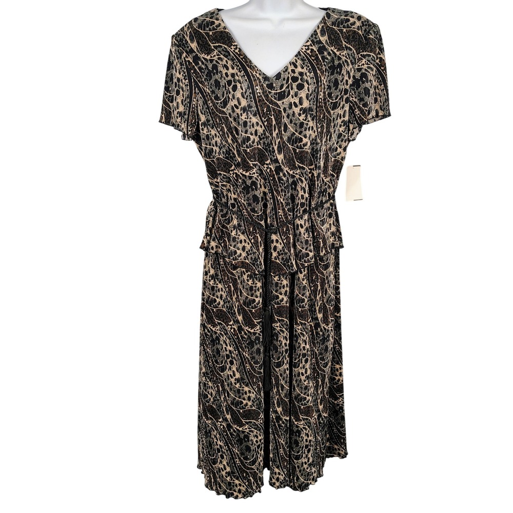 NWT Connected Women SZ 16 Pleated Peplum Midi Dress Charcoal mobwife whimisgoth